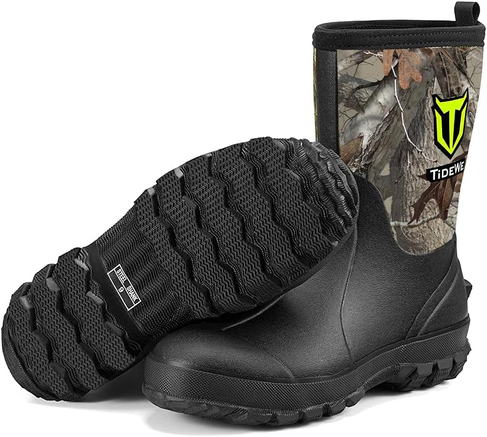 TIDEWE Rubber Boots for Men, Waterproof Hunting Work Boots