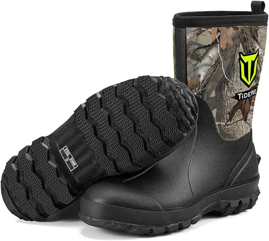 TIDEWE Rubber Boots for Men, Waterproof Hunting Work Boots