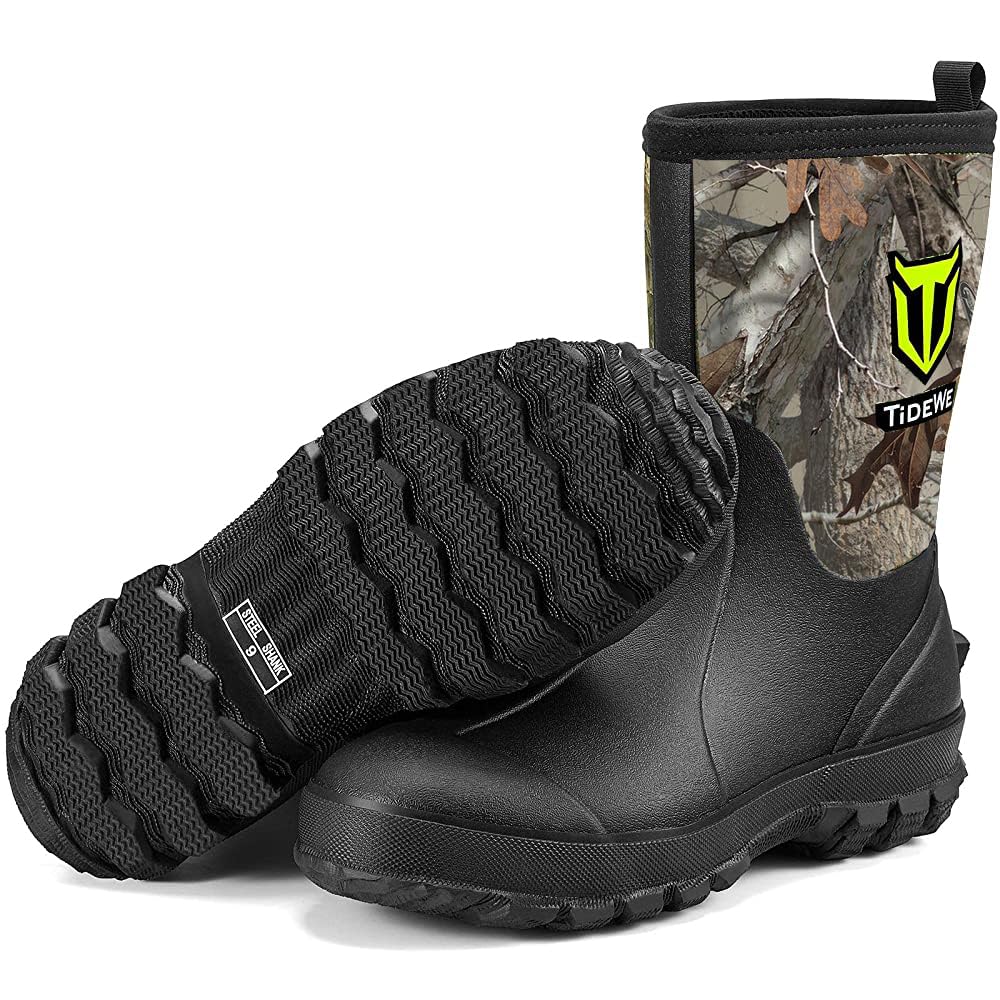 TIDEWE Rubber Boots for Men, Waterproof Hunting Work Boots