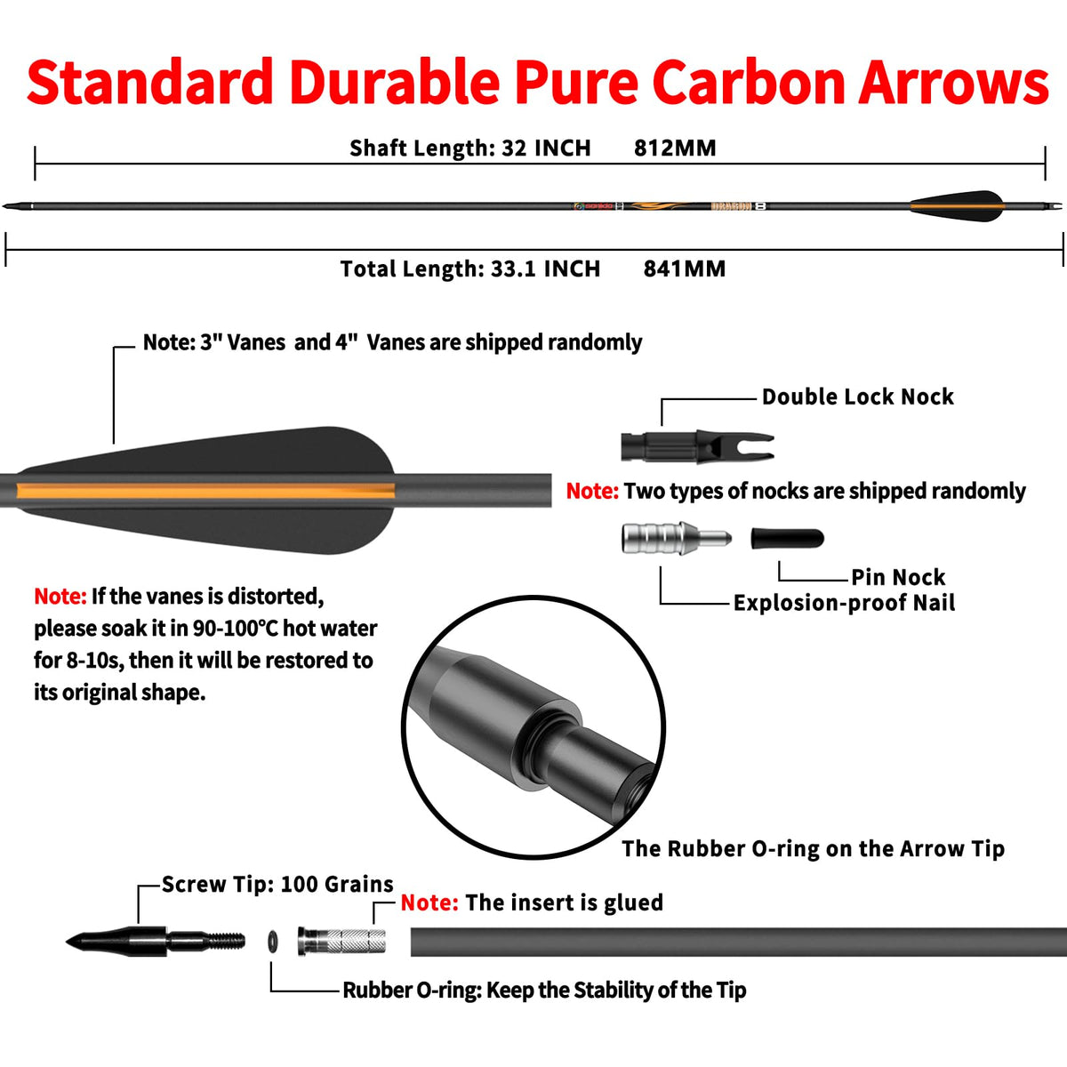 Sanlida Dragon 10/9/8 Hunting Carbon Arrows for Compound Bows, 12/24 PCS