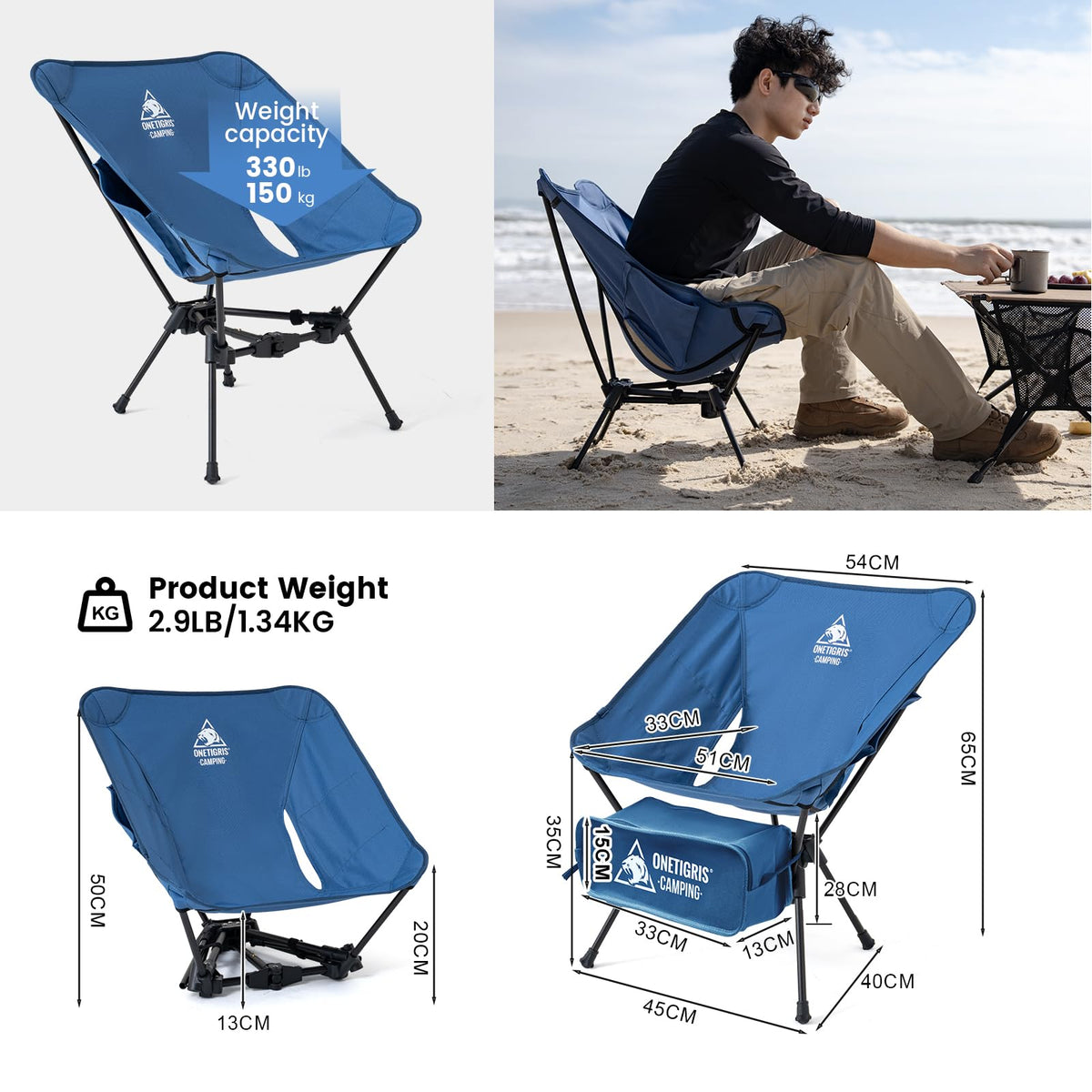 ONETIGRIS Tigerblade Camping Chair, Lightweight Folding Backpacking Hiking Chair, Compact Portable 330 lbs Capacity