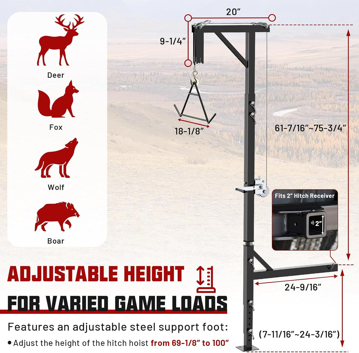Truck Hitch Game Hoist Kit with Winch & Gambrel, 400 lb Capacity