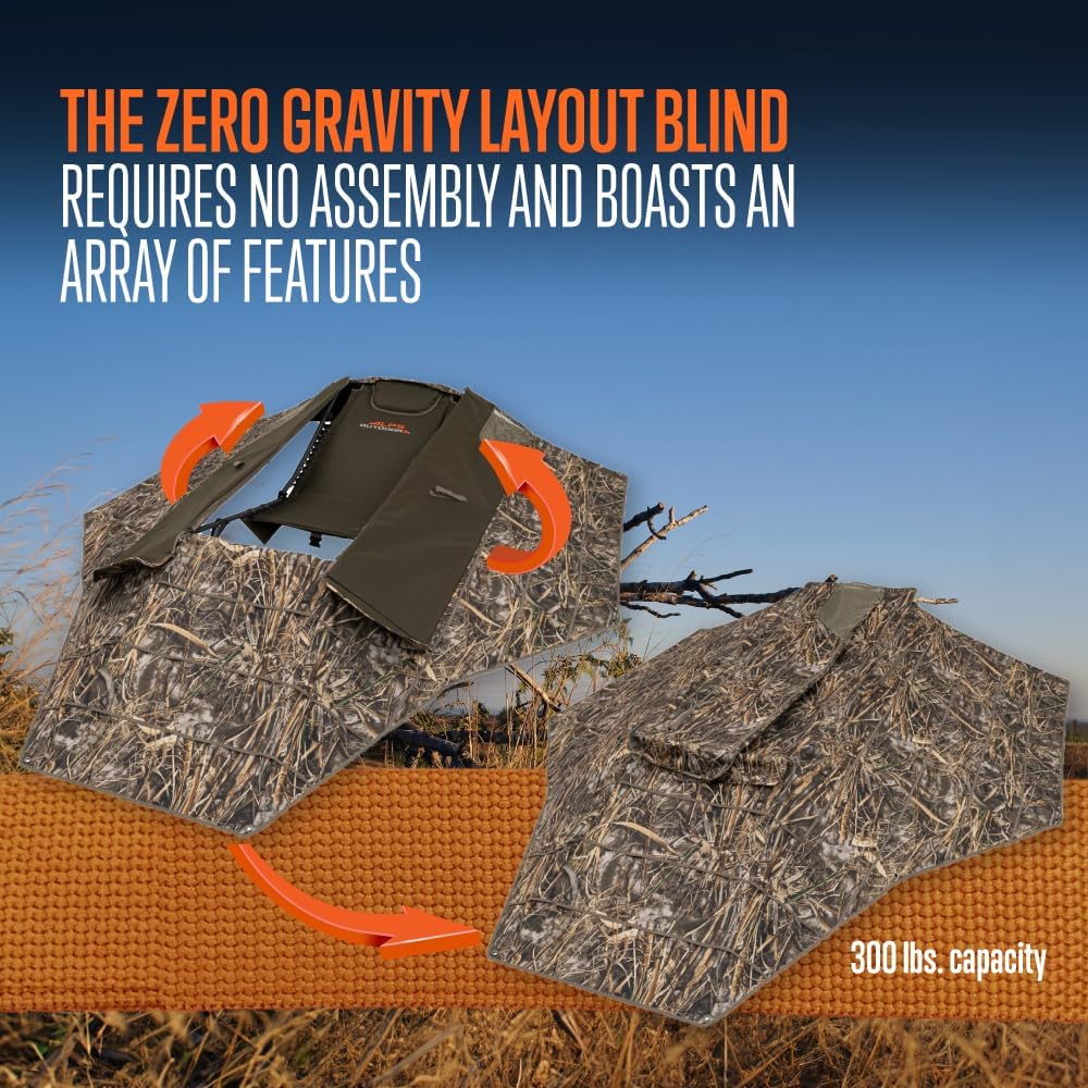ALPS OutdoorZ Zero-Gravity Layout Blind - Advanced Hunting Blind, with Flared Fabric, Heavy-Duty Stakes, Padded Seat & Headrest, Gear Pockets, and Backpack Straps