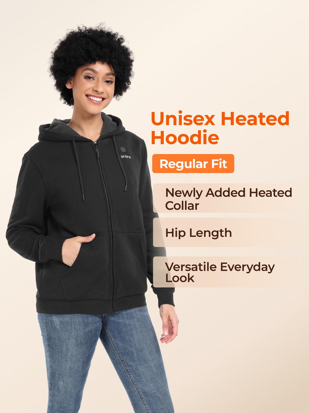 ORORO Unisex Heated Hoodie with Battery, 4-Zone Heating Fleece Hoodie