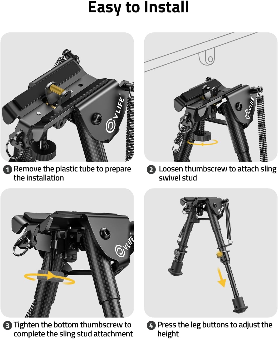 CVLIFE 6-9 Inches Bipod Adjustable Height Super Duty for Stable Support