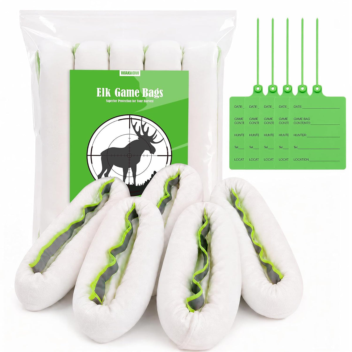 Wakhow Elk Game Bags, Field Dressing Meat Bags for Elk Deer Moose, 5 Pack