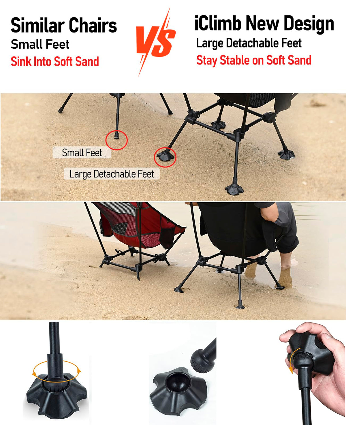 iClimb Ultralight Compact Folding Anti-Sinking Chair, Black