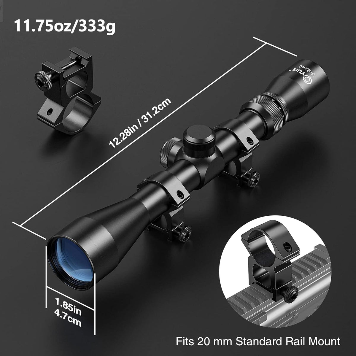 CVLIFE 3-9x40 Optics R4 Reticle Crosshair Scope with Scope Mounts