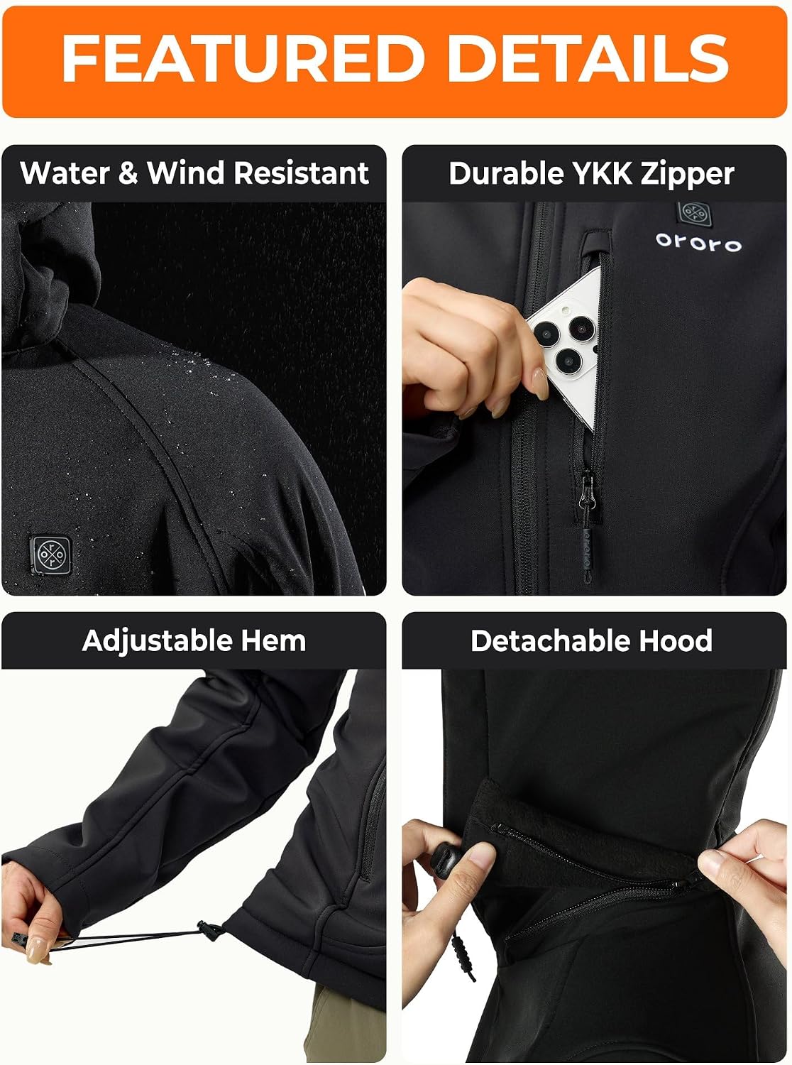 ORORO Women's Classic Heated Jacket, Shell Jacket with Battery