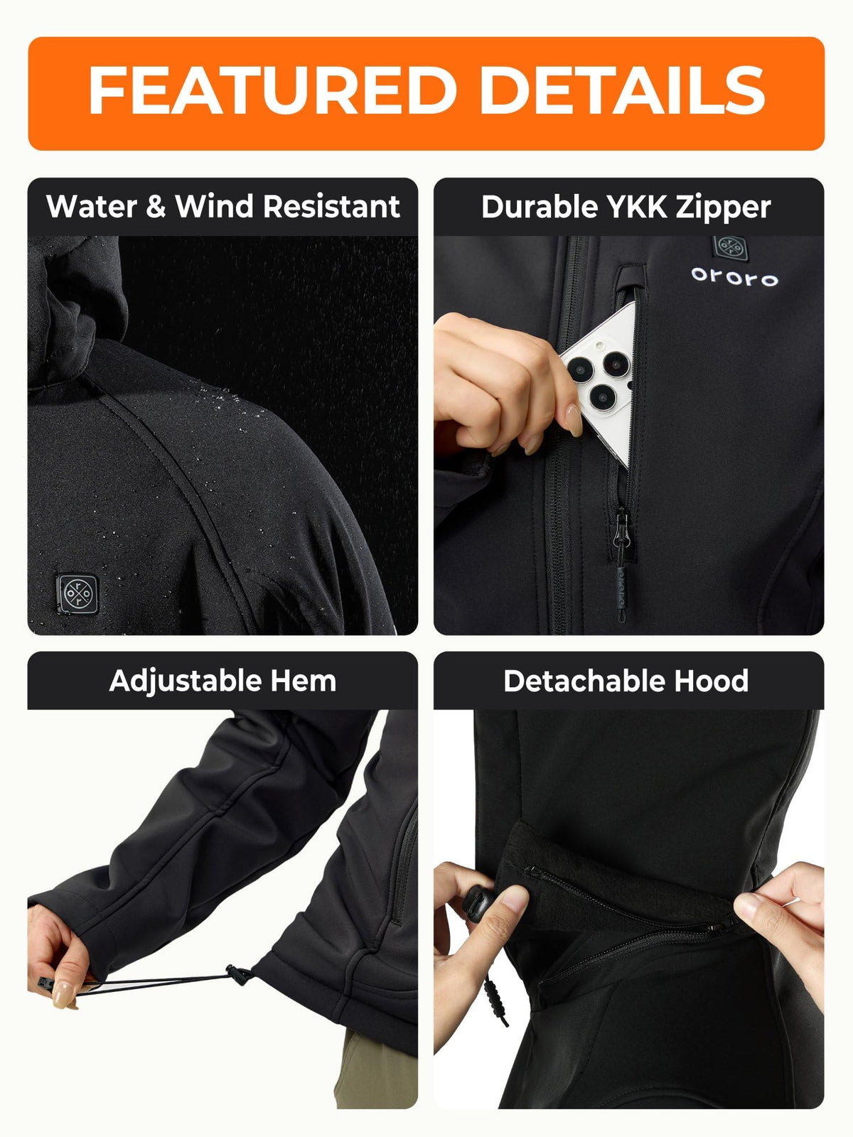 ORORO Women's Classic Heated Jacket, Shell Jacket with Battery