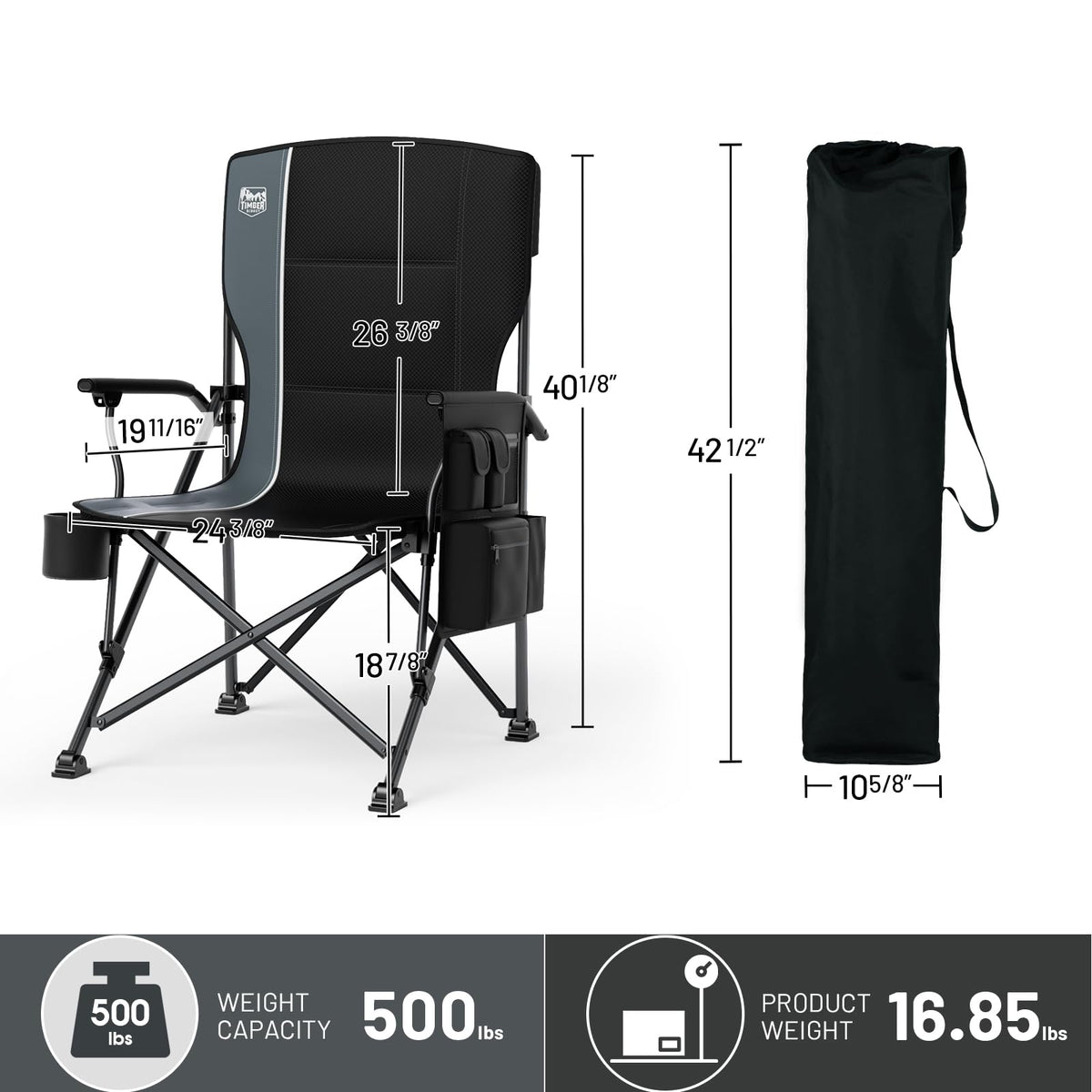 TIMBER RIDGE Oversized Folding Camping Chair High Back 500lbs