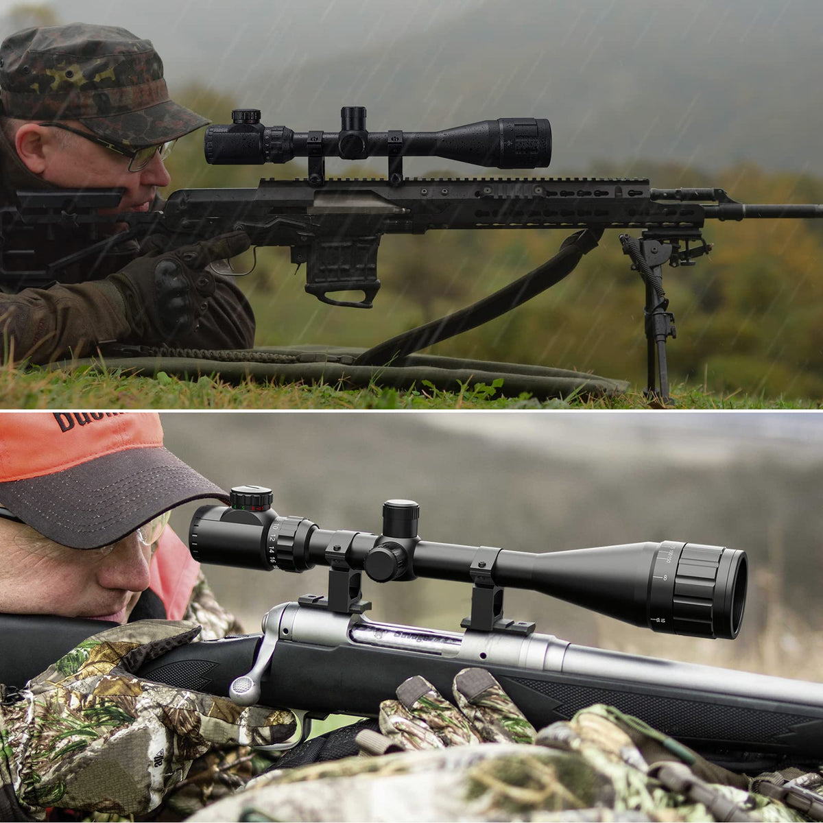 CVLIFE Rifle Scope 6-24x50 AO Red and Green Illuminated Long Range Scope for Hunting with Scope Rings
