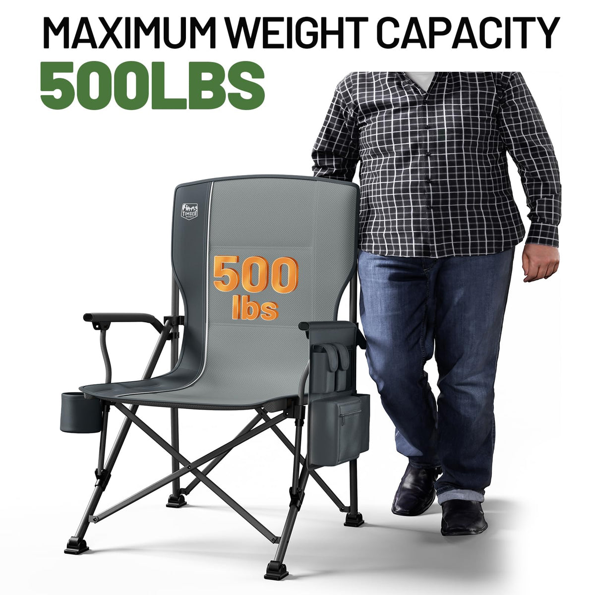 TIMBER RIDGE Oversized Folding Camping Chair High Back 500lbs