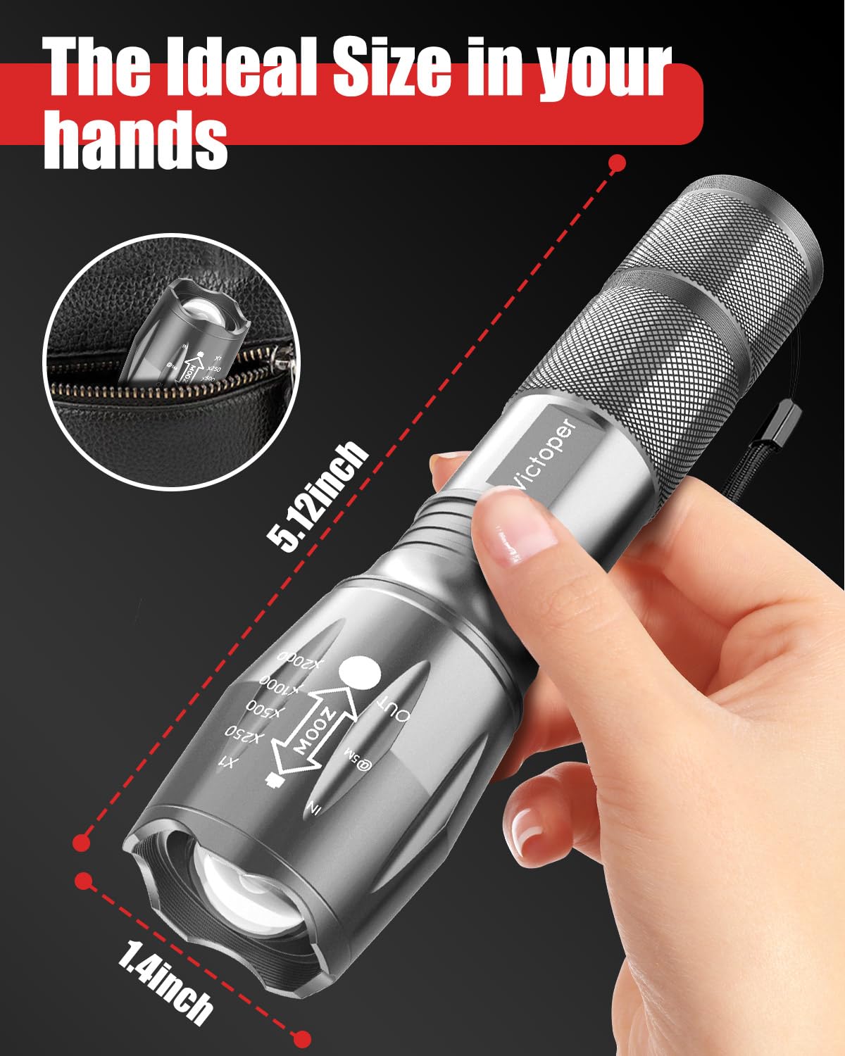Victoper LED Flashlight 2 Pack, Bright Tactical Torch High Lumens 5 Modes, Waterproof Zoomable Flash Light for Outdoor, Birthday Gifts for Men, Dorm Room Hiking Camping Essentials Gear for Guys