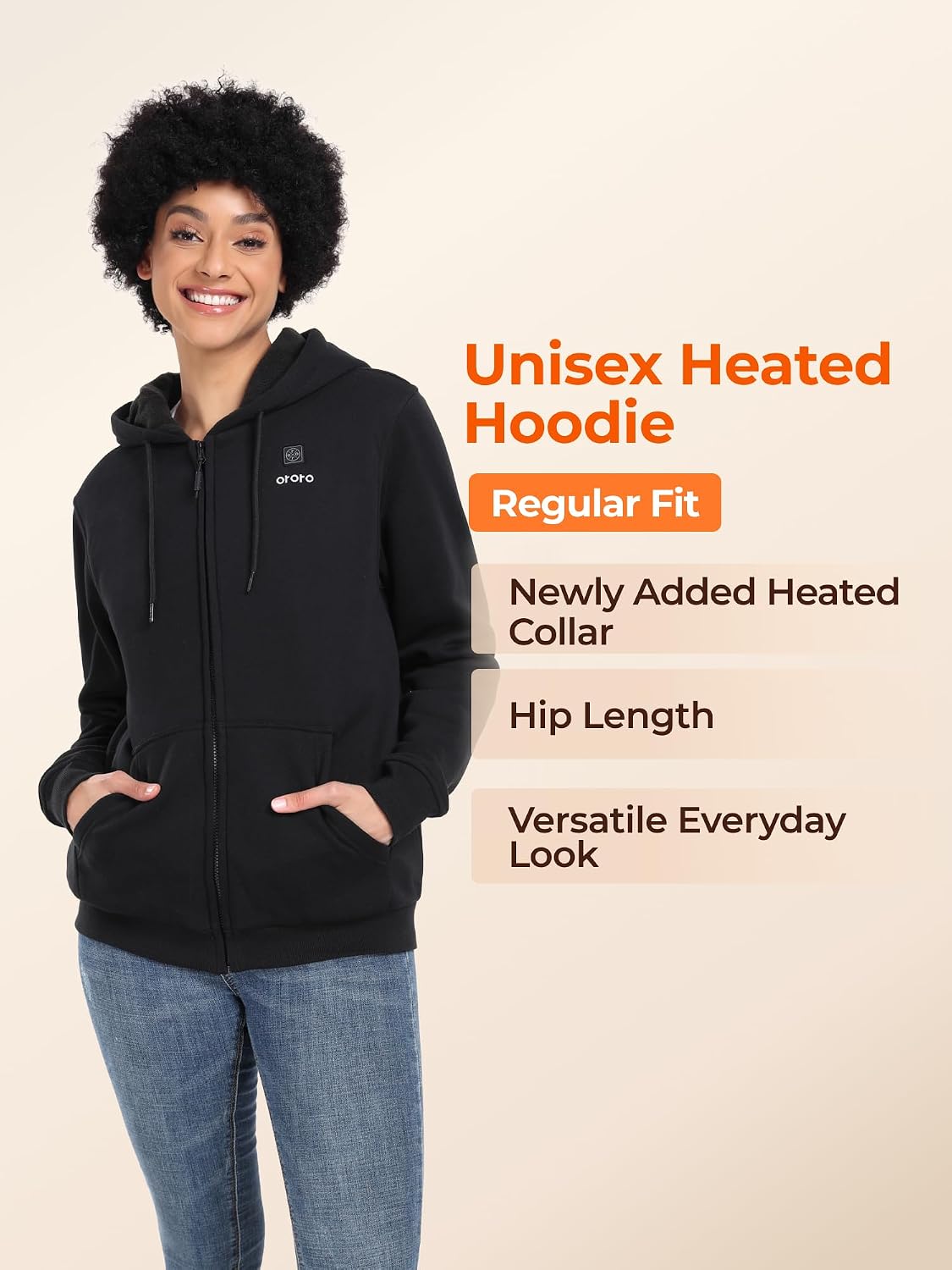 ORORO Unisex Heated Hoodie with Battery, 4-Zone Heating Fleece Hoodie