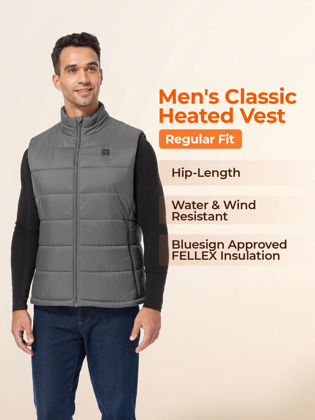 ORORO Men's Heated Vest Lightweight 4-Zone USB-C Battery Heated Puffer Vest