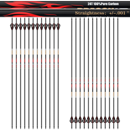 Sanlida Dragon 10/9/8 Hunting Carbon Arrows for Compound Bows, 12/24 PCS