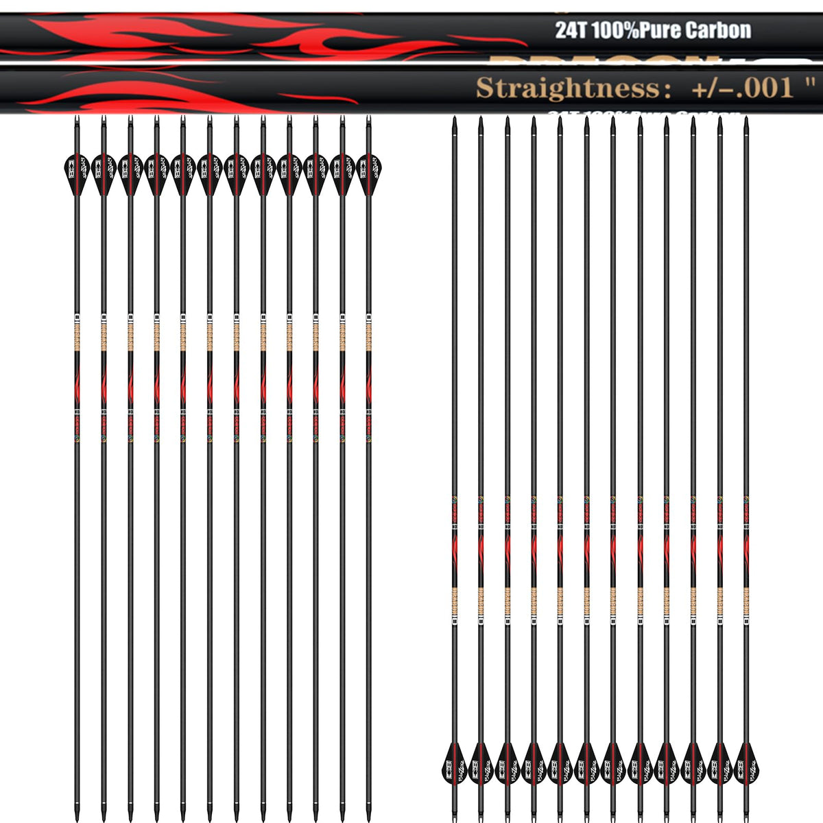 Sanlida Dragon 10/9/8 Hunting Carbon Arrows for Compound Bows, 12/24 PCS