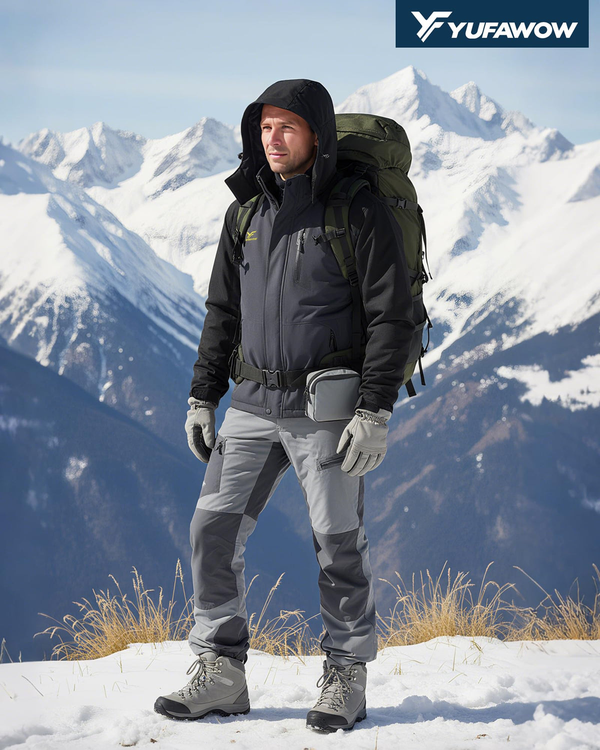 Yufawow Men Winter Jacket Skiing Jacket Insulated Fleece Lined Waterproof Windbreaker for Snowboard Hiking Camping ATV Outdoor Work