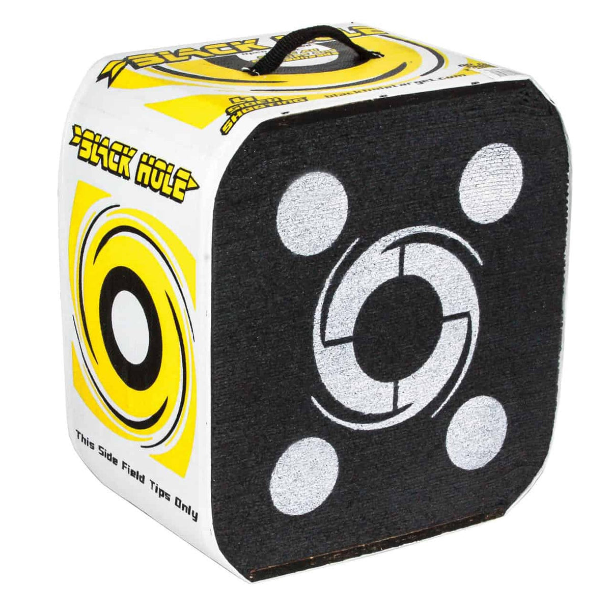 Black Hole 4-Sided Archery Target, Uses Friction Not Force to Stop All Field Points and Broadheads, Open-Face Layered Design, Lightweight and Carry Strap for Portability