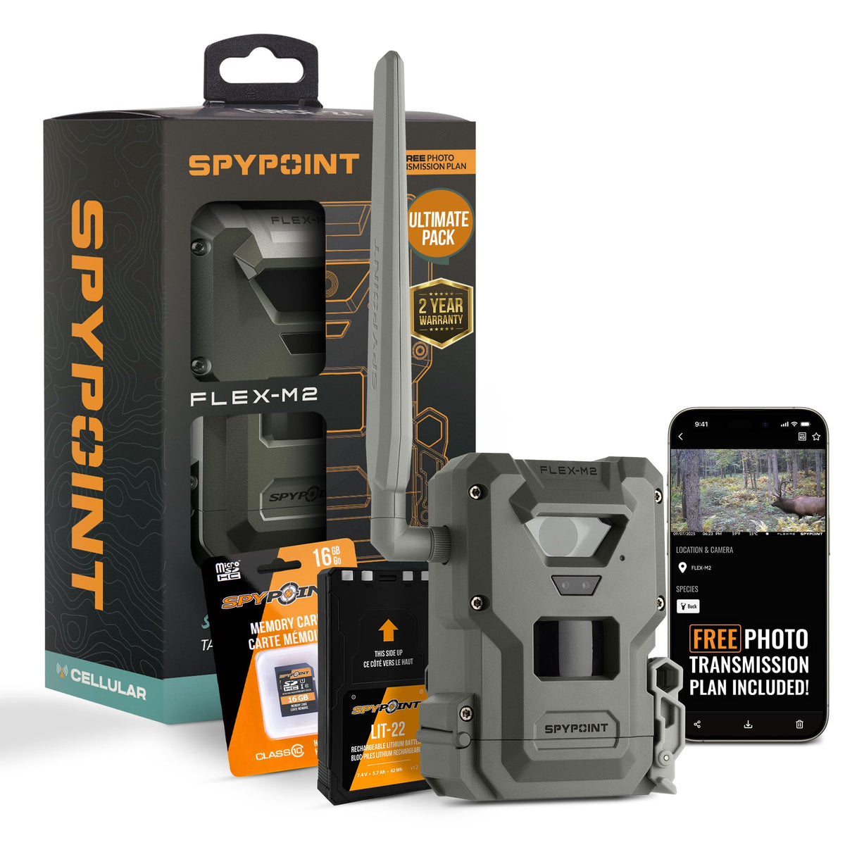 SPYPOINT Flex-M Twin, Cellular Trail Camera, Night Vision, Free Photo Plan