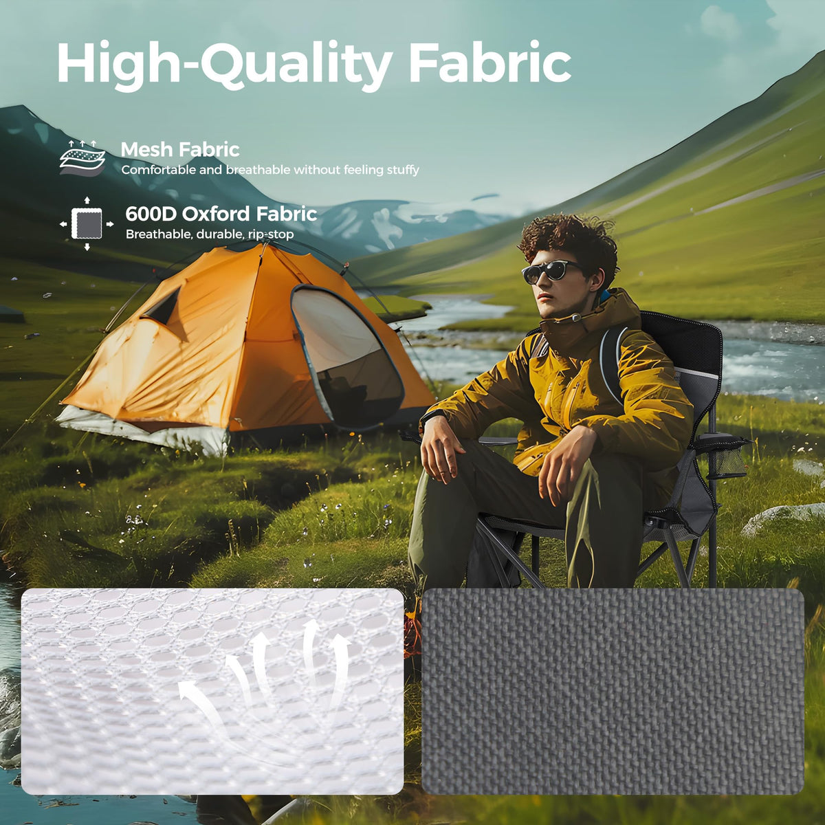 ALPHA CAMP Oversized Fully Padded Camping Chairs with Lumbar Support