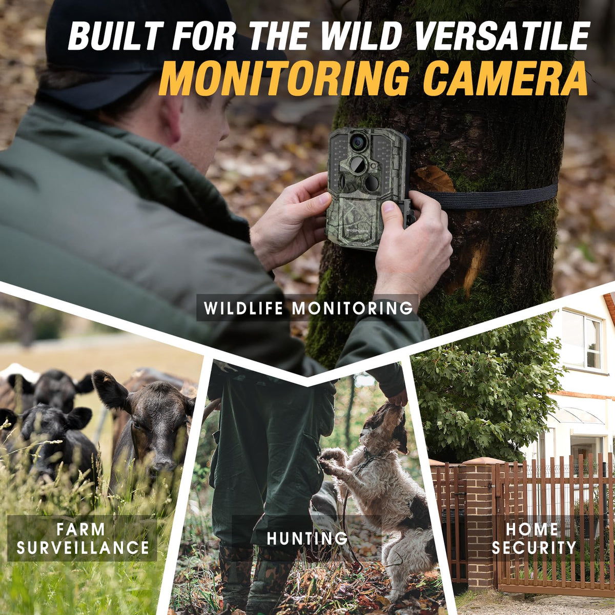 WOSPORTS Trail Camera(Non-Cellular Non-WiFi) 64MP 4K 0.2S Trigger Motion Activated,Game Camera with No-Glow Night Vision 2.0''LCD 120°Wide for Outdoor Scouting Wildlife Monitoring Home Security
