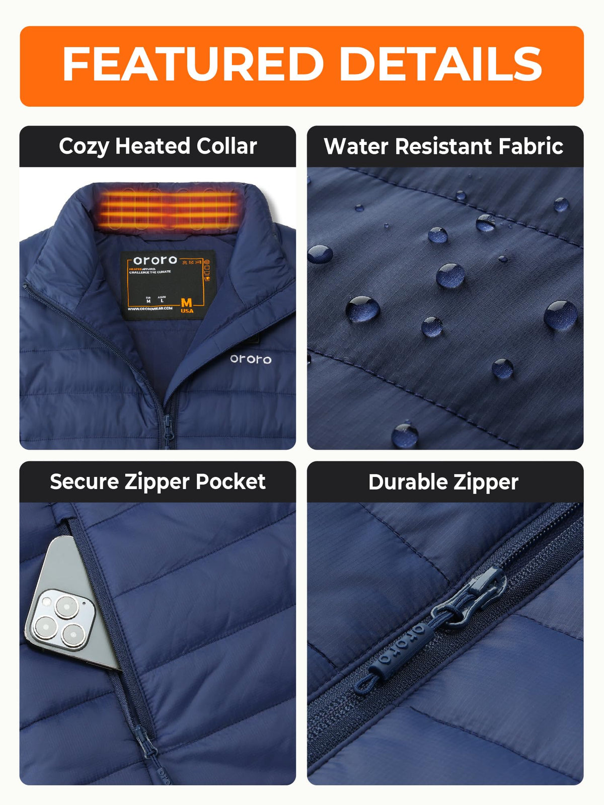 ORORO Women’s Heated Vest, 4 Heating Zones Lightweight Electric Vest