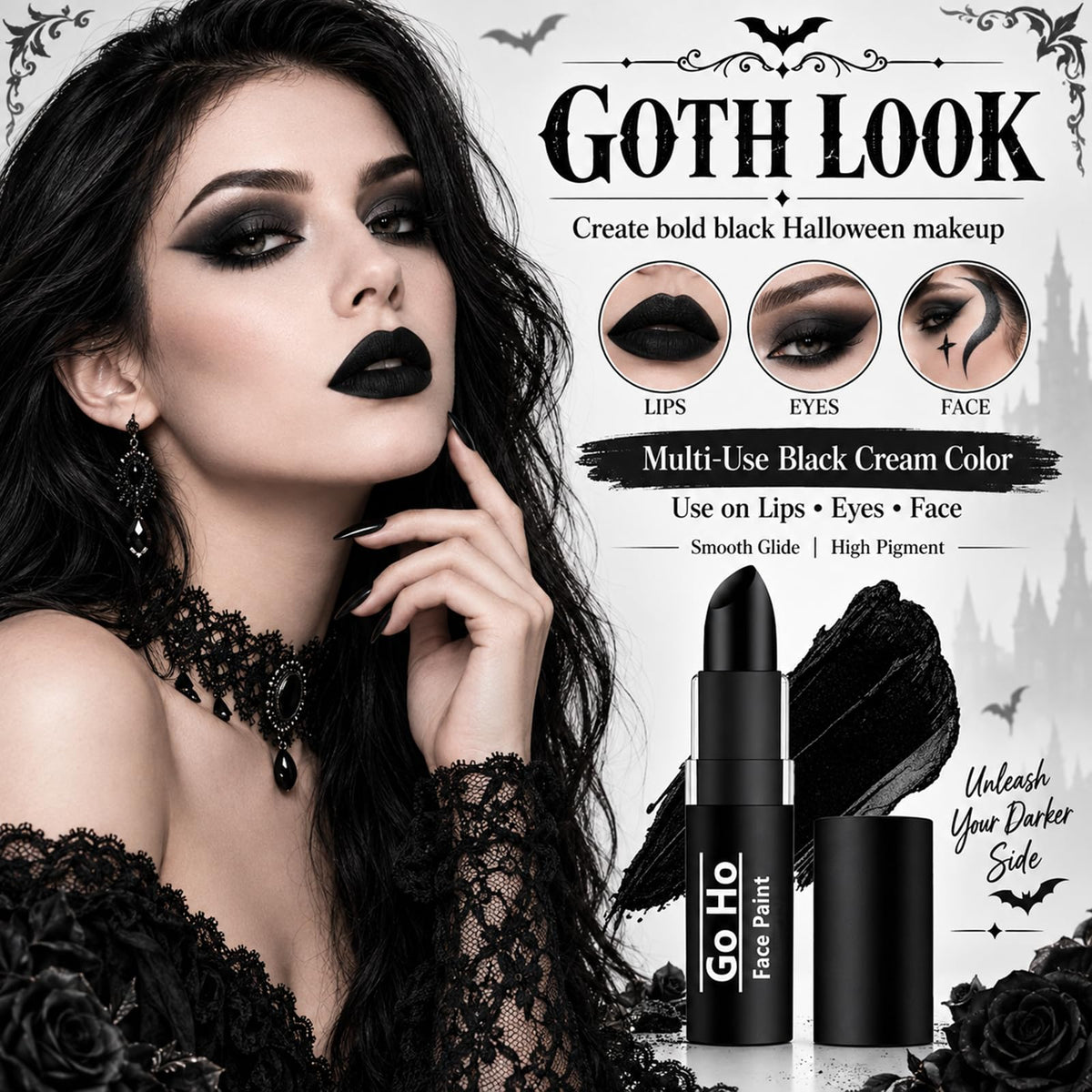 Go Ho 3 Colors Camo Face Paint Sticks,Waterproof Cream-blendable Sticks,Hunting Face Body Paint Professional Foundation SFX Makeup,Safe Face&Lip Smacking for Halloween(Green+Black+Brown)