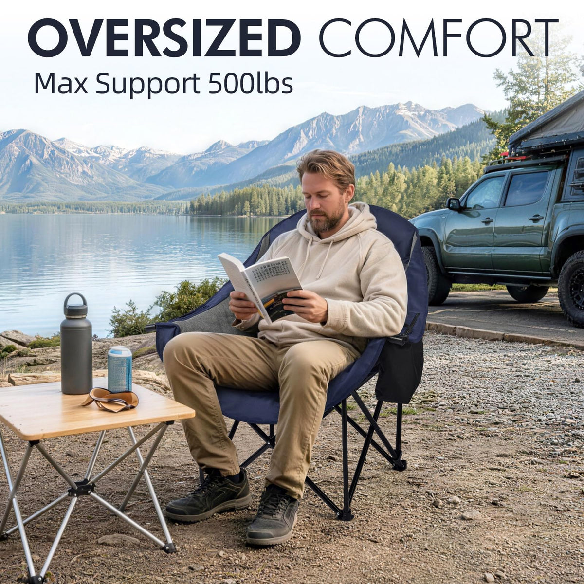 Heated Oversized Camping Chair - Heavy Duty Padded Comfy Warm Outdoor Chair