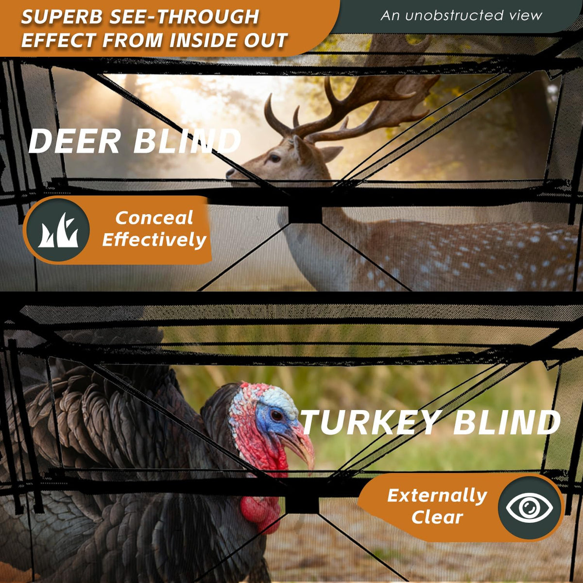 FUNHORUN Hunting Blind with Floor Mat, 360 See Through Ground Blind, Pop Up