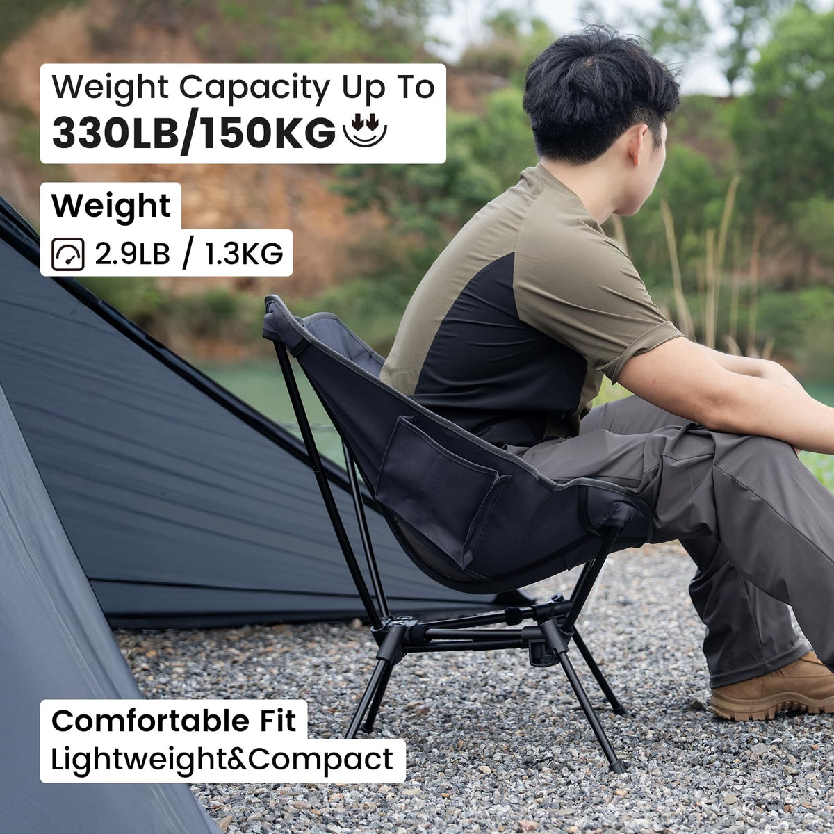 ONETIGRIS Tigerblade Camping Chair, Lightweight Folding Backpacking Hiking Chair, Compact Portable 330 lbs Capacity