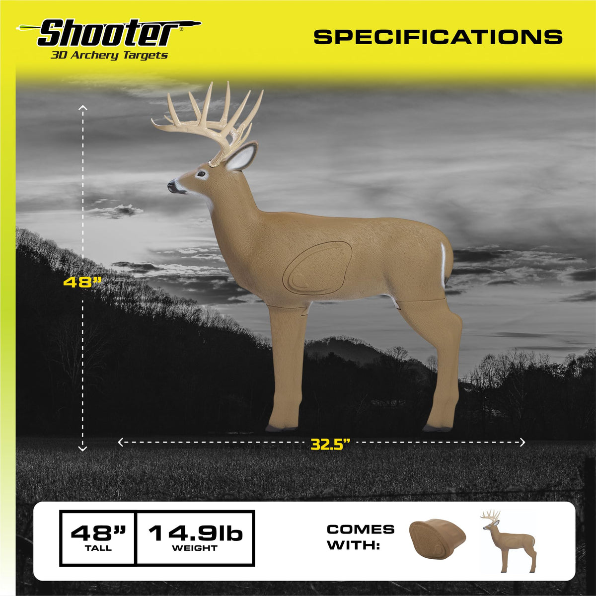 SHOOTER Buck 3D Archery Target, Replaceable Insert for Long Life, Weather-Resistant Construction, High-Density Impact-Response Foam Withstands Field Points, Broadheads, and Expandables