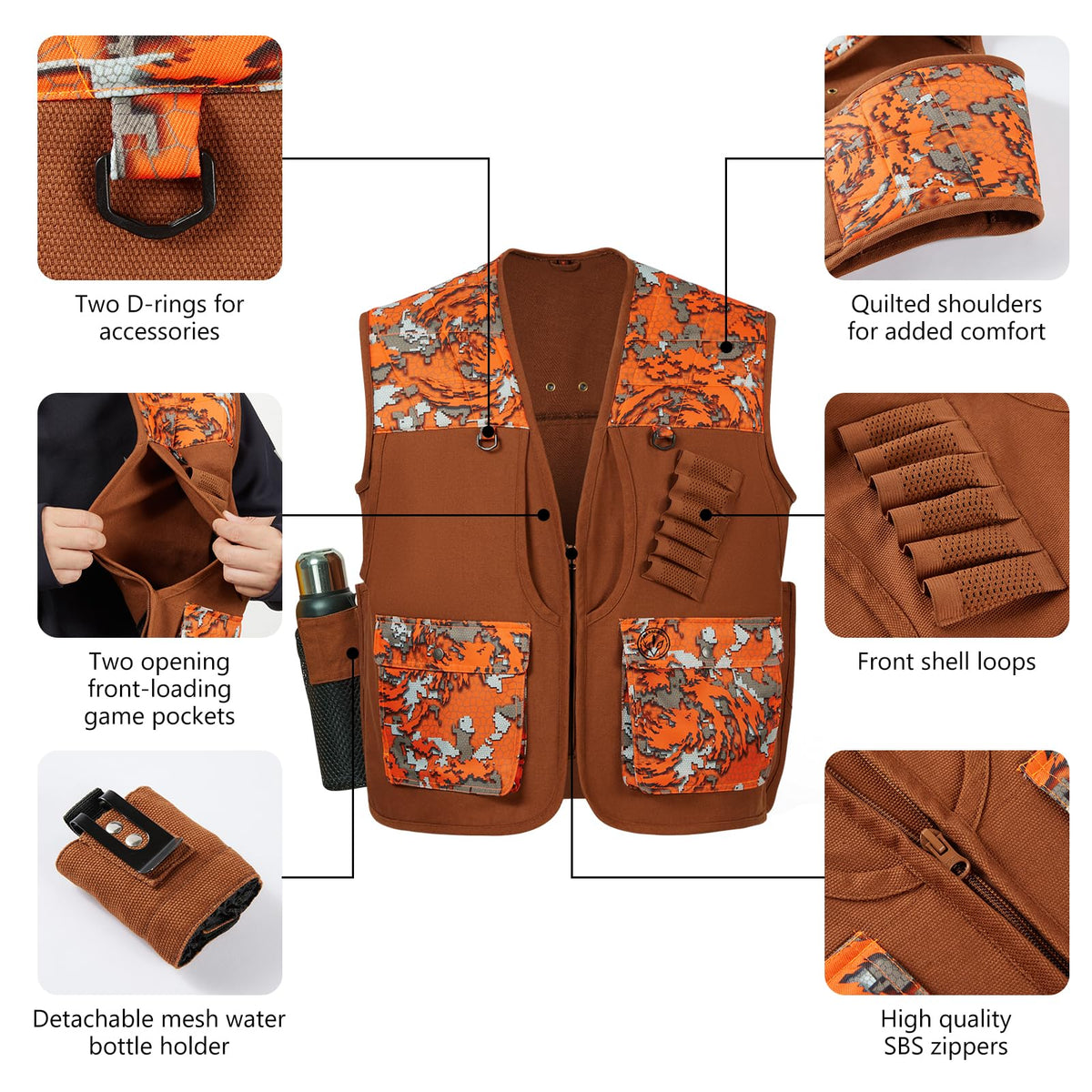 BASSDASH Upland Game Field Water-Resistant Bird Hunting Vest with Multi Pockets Men Women FV11