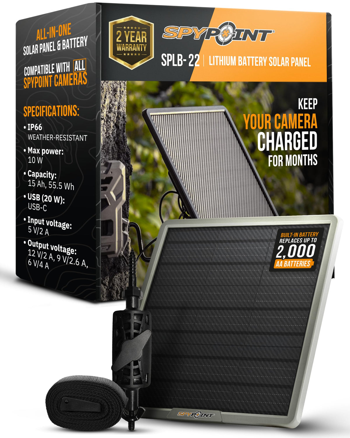 SPYPOINT Solar Panel for Trail Camera with Internal Battery for Outdoor Trail Camera Solar Panel (SPLB-10)