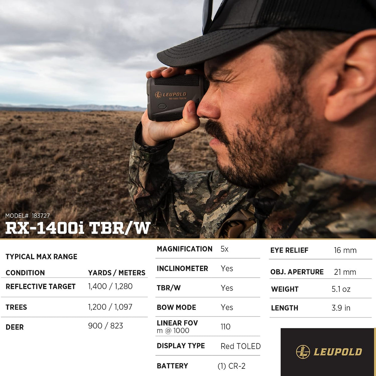 Leupold RX-1400I TBR/W Gen 2 w/Flightpath Rangefinder, Black/Gray