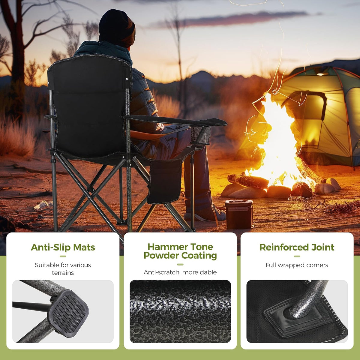 ALPHA CAMP Oversized Fully Padded Camping Chairs with Lumbar Support