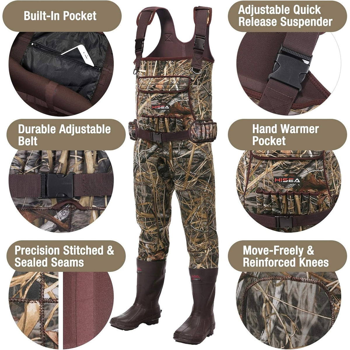 HISEA Hunting Waders for Men 600G Insulated Neoprene Chest Wader Waterproof