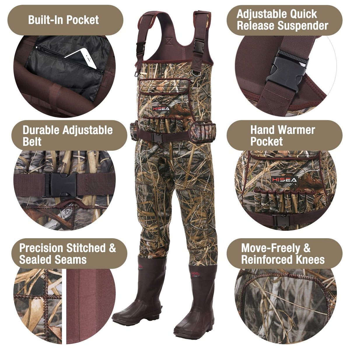 HISEA Hunting Waders for Men 600G Insulated Neoprene Chest Wader Waterproof
