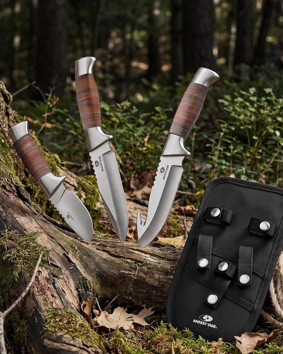 Mossy Oak Field Dressing Kit, 3PC Hunting Knife Set with Sheath