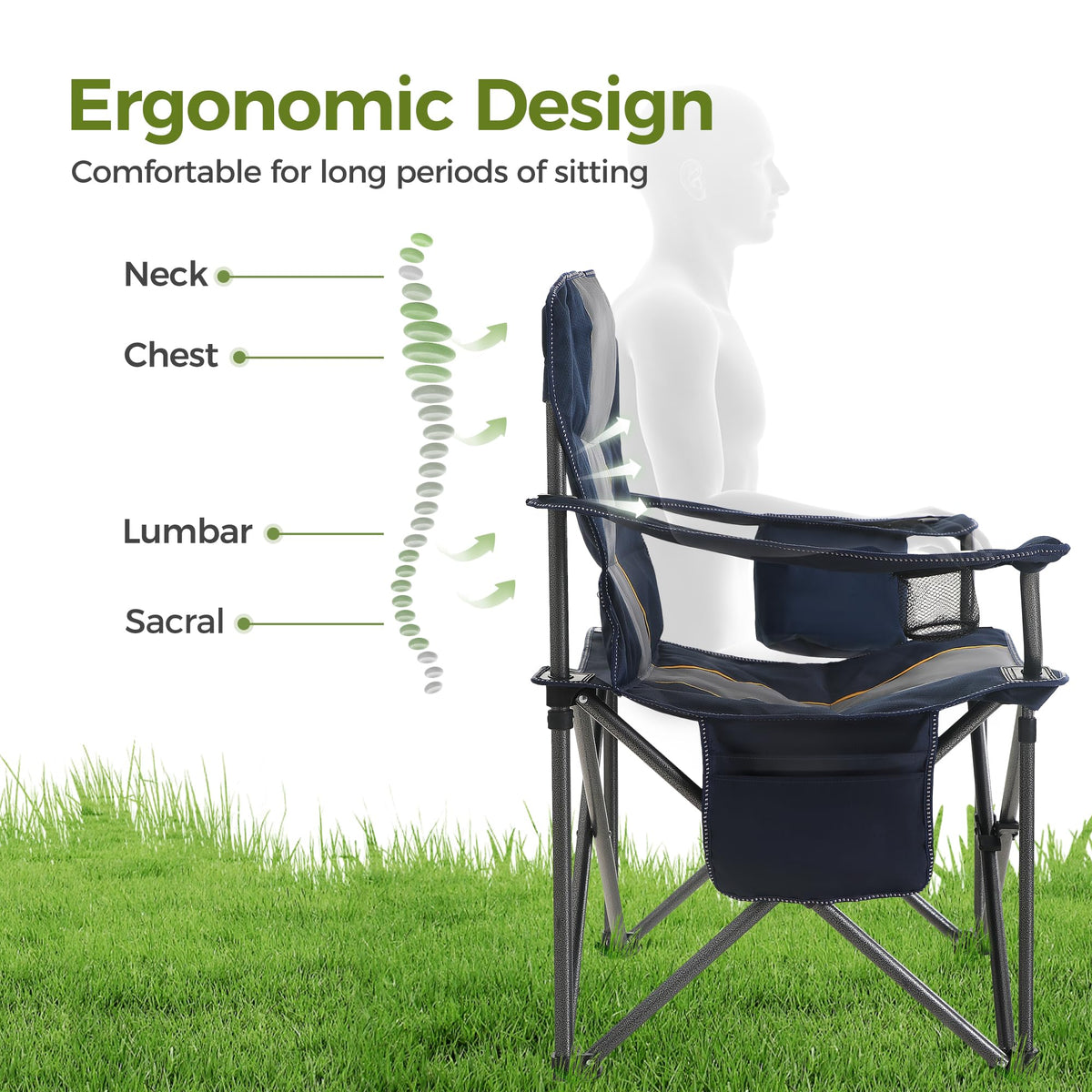 ALPHA CAMP Oversized Fully Padded Camping Chairs with Lumbar Support