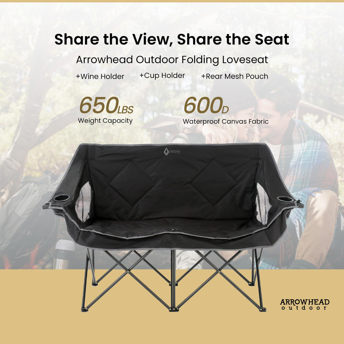 ARROWHEAD OUTDOOR Portable Folding Double Duo Camping Chair Loveseat