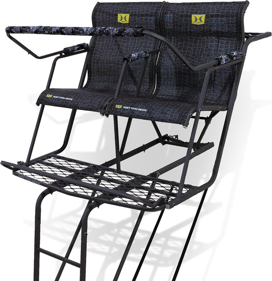 Hawk Hunting Big Denali Ladderstand with Wide Seat, Backrest, Portable Stacking Ladder System and Integrated Weapon Holder, Multicolor