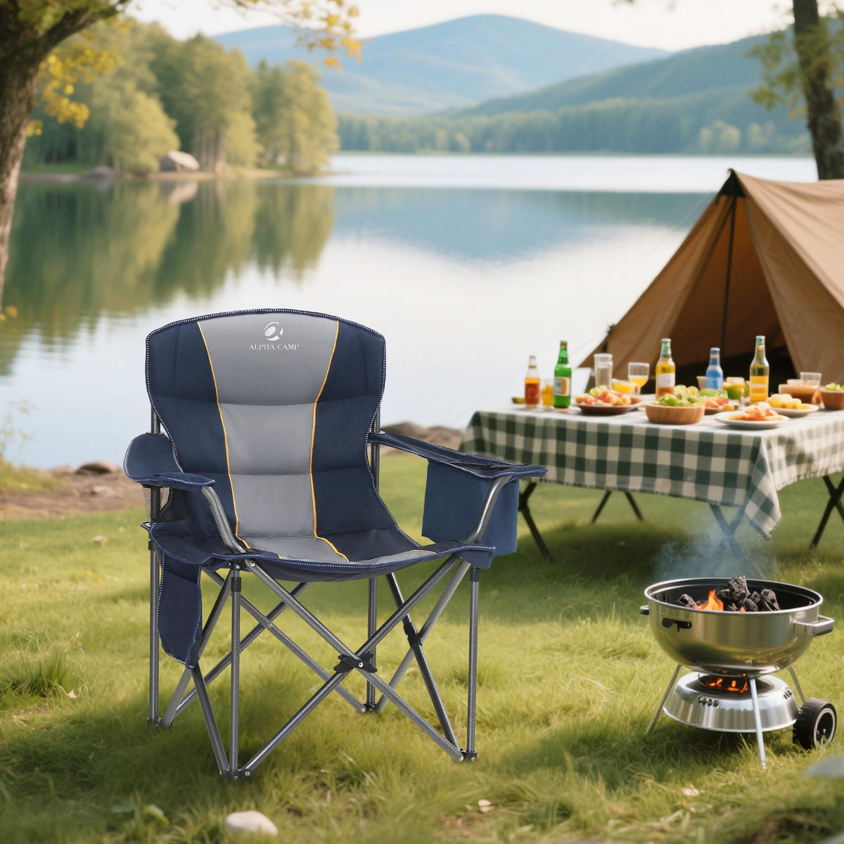 ALPHA CAMP Oversized Fully Padded Camping Chairs with Lumbar Support