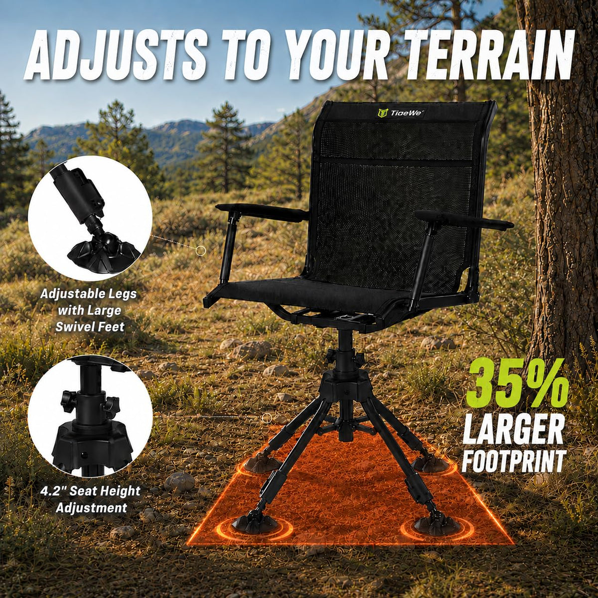 TIDEWE Hunting Chair with Seat Cover, 360° Silent Swivel Seat