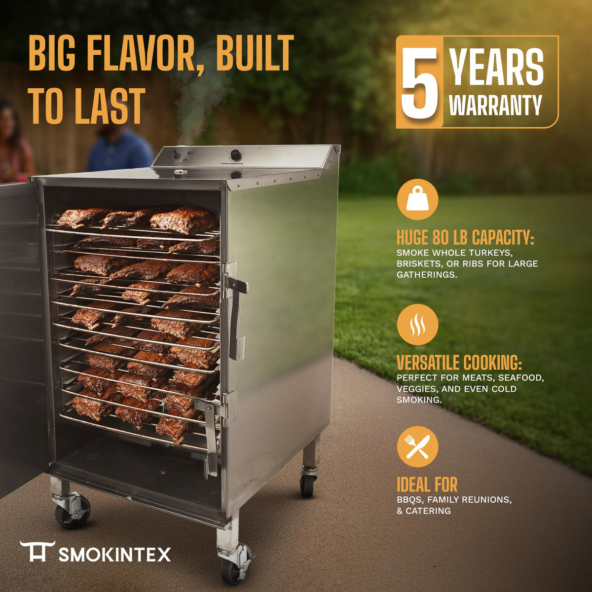 SmokinTex 'The OG' Electric Smoker - Spacious & Insulated Stainless Steel Meat Smoker with 700W Heating, & Temperature Control for BBQ, Jerky, Vegetables