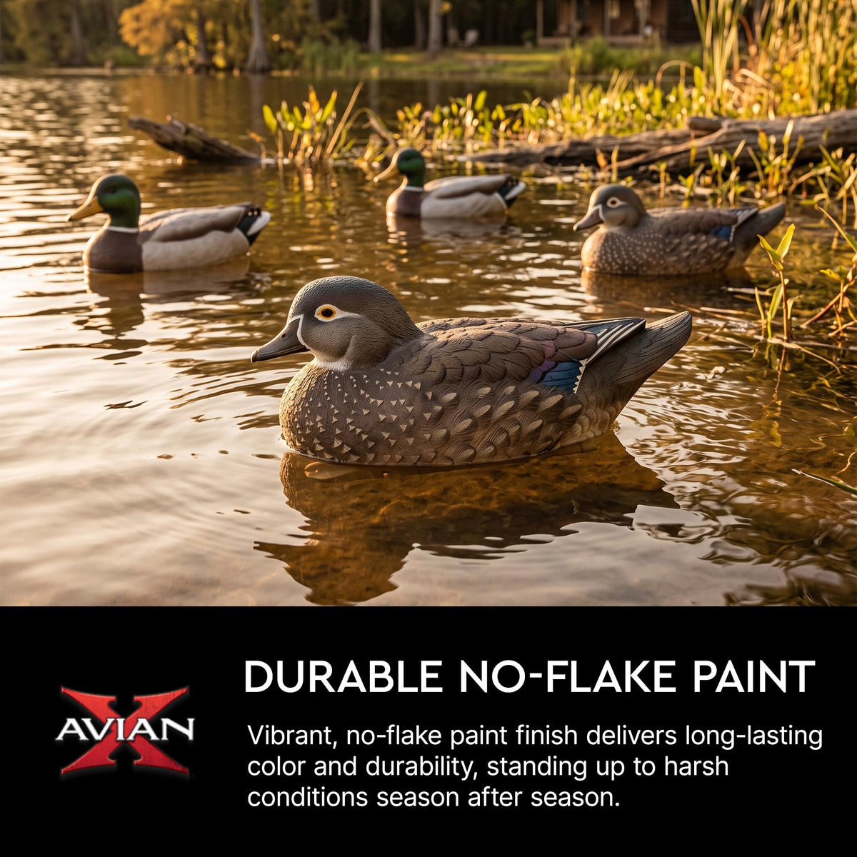 Avian X Topflight Realistic Floating Wood Duck Decoys with Weight-Forward Swim Keel, Set of 6 (Multicolor)