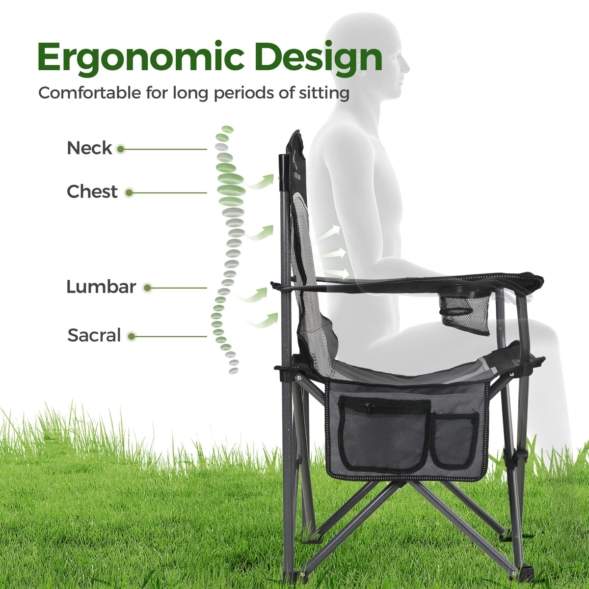 ALPHA CAMP Oversized Fully Padded Camping Chairs with Lumbar Support