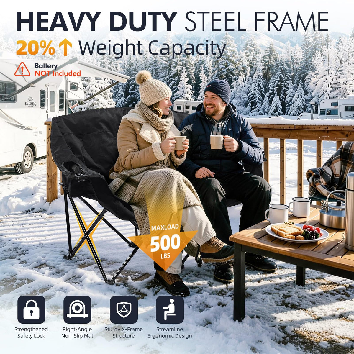 Heated Oversized Camping Chair - Heavy Duty Padded Comfy Warm Outdoor Chair