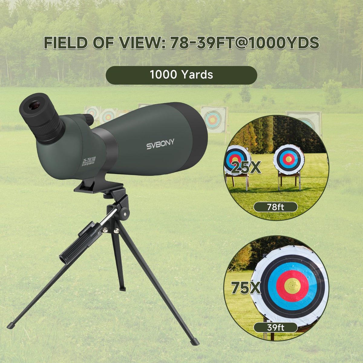 SVBONY SV28 Spotting Scope, Angled 25-75x70 with Tripod for Target Shooting